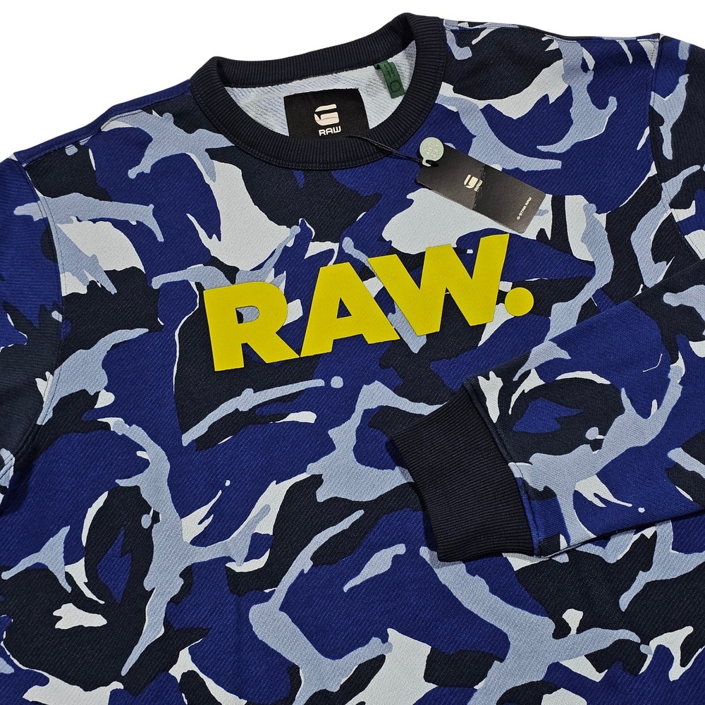 G-Star RAW Sweatshirt Mens XXL Blue Camo Graphic Streetwear Hip Hop Hypebeast
